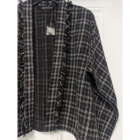 INC two-tone tweed women's ruana poncho topper -BLACK - M/L - Picture 3 of 4